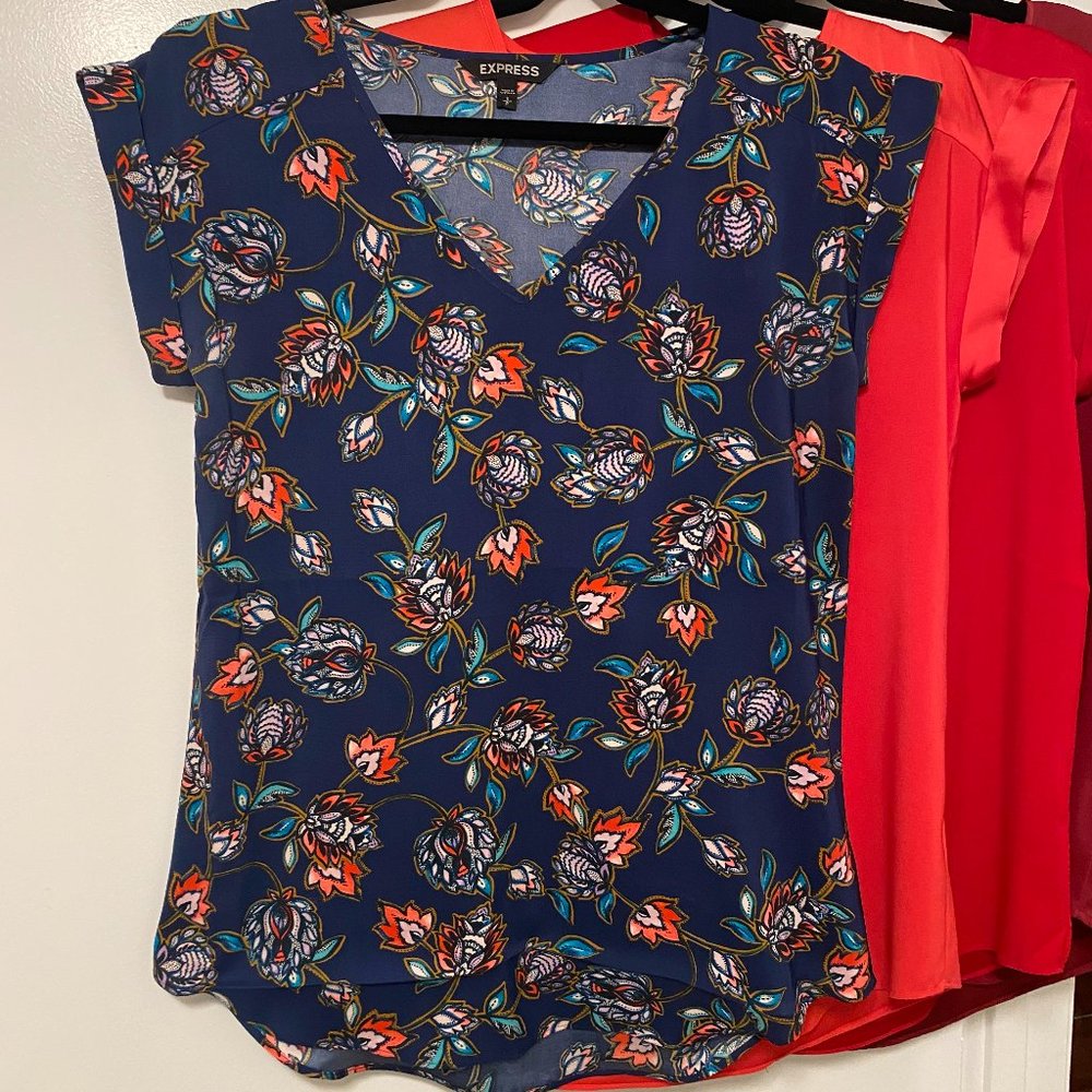 Express Gramercy Top, Blue Floral, Size Small